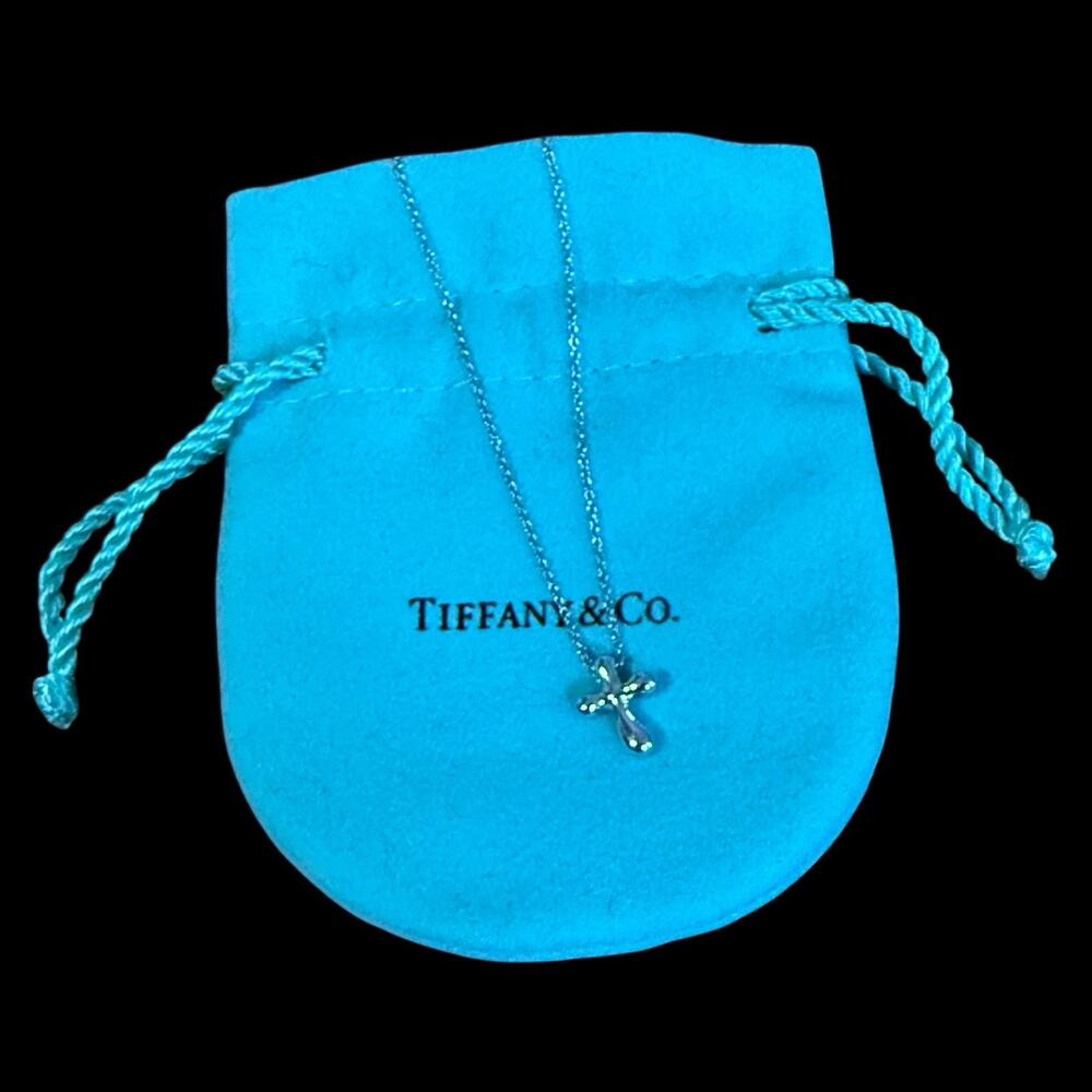 Tiffany & Co. Platinum Elsa Peretti Cross Pendant Necklace PT950 16in Chain